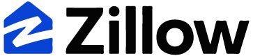 Zillow logo featuring a blue house icon with a white Z inside, followed by the word Zillow in bold black letters.