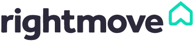 Rightmove logo featuring the word rightmove in bold, dark lowercase letters, followed by a simple outline of a house in teal on a white background.