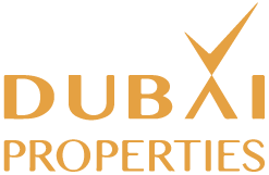 Logo of Dubai Properties featuring the words DUBAI PROPERTIES in gold capital letters, with the A in DUBAI stylized as a check mark.